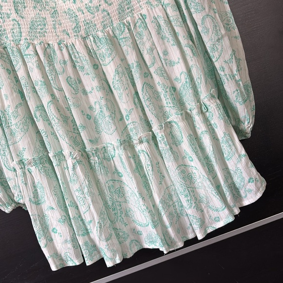 House of Harlow 1960 Paisley Print Long Sleeve Smocked Mini Dress - Picture 7 of 12